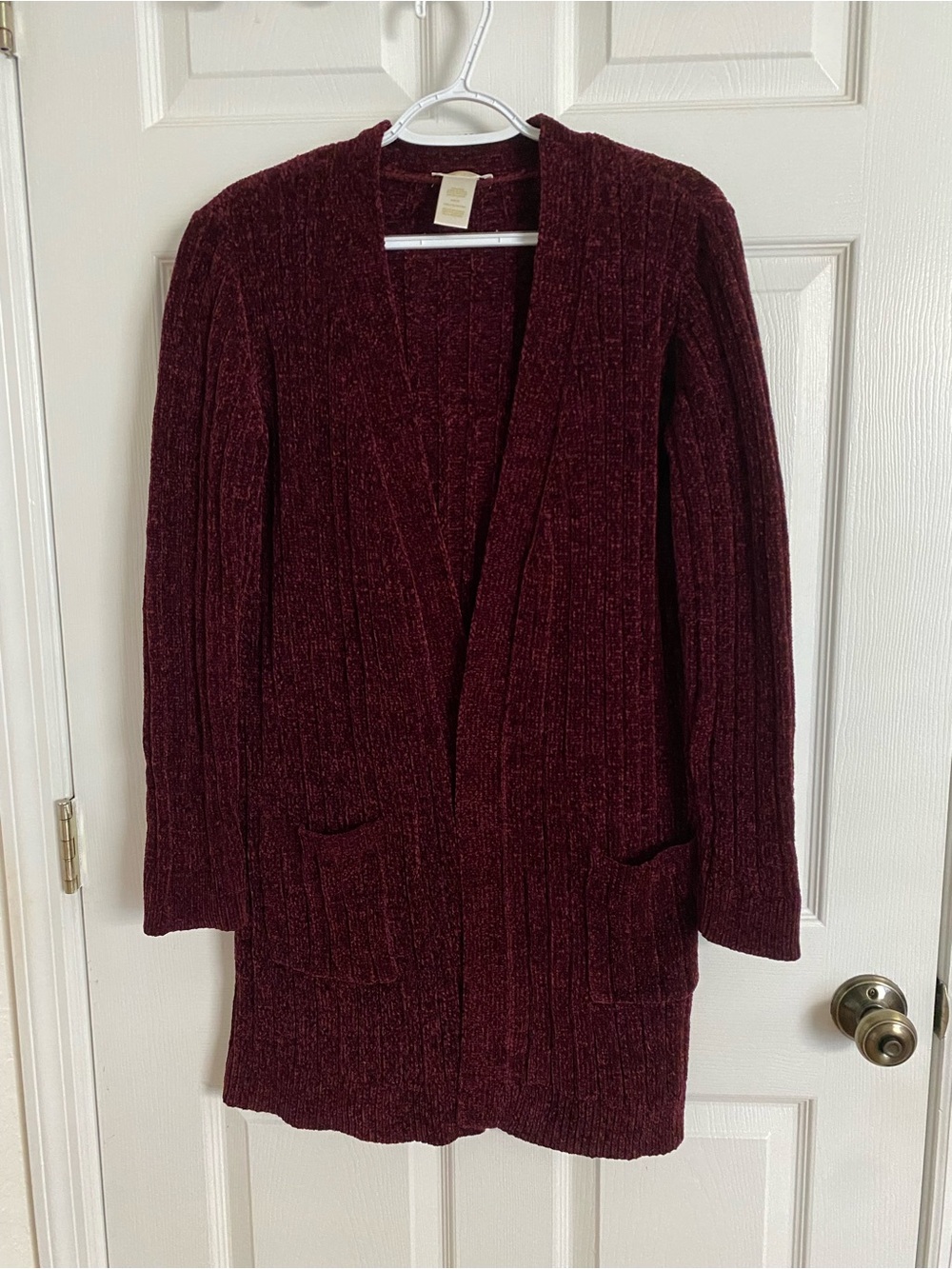 Matty M Burgundy Ribbed Open-Front Cardigan